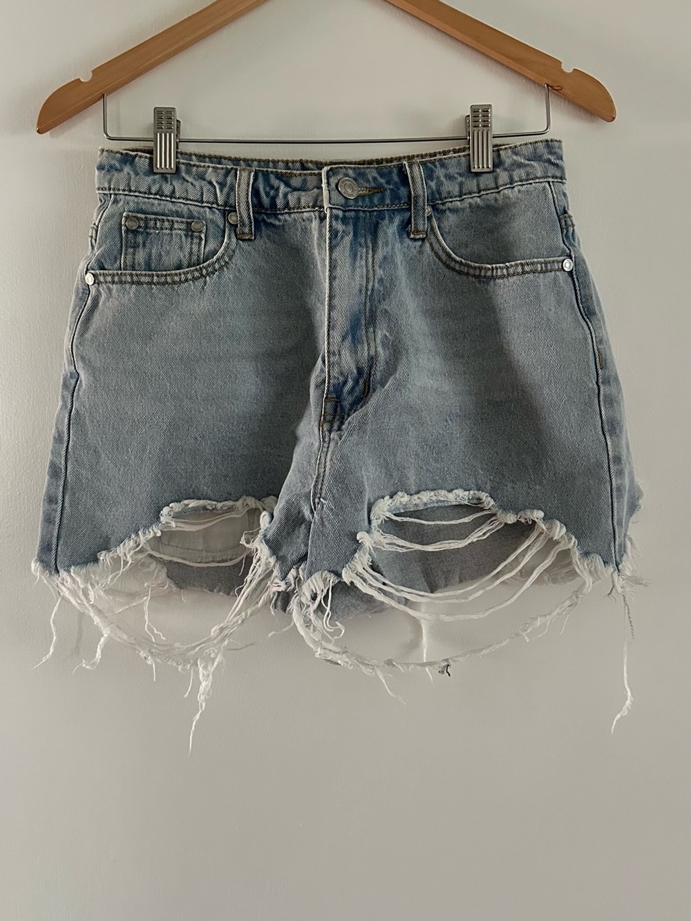 Missguided Light Blue Distressed Denim Cutoff Shorts